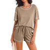image:imageEkouaer Womens Waffle Knit Two Piece Lounge Set Soft Matching Outfits for Daily Wear Casual Shorts Set with PocketKhaki