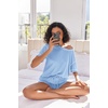 image:imageEkouaer Womens Waffle Knit Two Piece Lounge Set Soft Matching Outfits for Daily Wear Casual Shorts Set with PocketLight Blue
