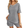 image:imageEkouaer Womens Waffle Knit Two Piece Lounge Set Soft Matching Outfits for Daily Wear Casual Shorts Set with PocketLight Gray