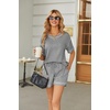image:imageEkouaer Womens Waffle Knit Two Piece Lounge Set Soft Matching Outfits for Daily Wear Casual Shorts Set with PocketLight Gray
