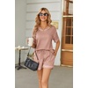 image:imageEkouaer Womens Waffle Knit Two Piece Lounge Set Soft Matching Outfits for Daily Wear Casual Shorts Set with PocketLotus Root Starch
