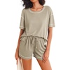 image:imageEkouaer Womens Waffle Knit Two Piece Lounge Set Soft Matching Outfits for Daily Wear Casual Shorts Set with PocketMoon Gray