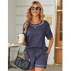 image:imageEkouaer Womens Waffle Knit Two Piece Lounge Set Soft Matching Outfits for Daily Wear Casual Shorts Set with PocketNavy Blue
