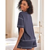 image:imageEkouaer Womens Waffle Knit Two Piece Lounge Set Soft Matching Outfits for Daily Wear Casual Shorts Set with PocketNavy Blue