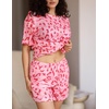 image:imageEkouaer Womens Waffle Knit Two Piece Lounge Set Soft Matching Outfits for Daily Wear Casual Shorts Set with PocketPink Leopard Print