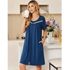 image:imageEkouaer Womens Zip Up Robe Lace Short Sleeve Bathrobes Knee Length Housecoat Lightweight Nightgowns with Pockets Navy Blue XL