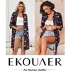 image:imageEkouaer Zipper Robes for Women 34 Sleeve Housecoats Knee Length Bathrobe Lightweight Nightgown with Pockets S3XLBlack Flower
