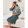 image:imageEkouaer Zipper Robes for Women 34 Sleeve Housecoats Knee Length Bathrobe Lightweight Nightgown with Pockets S3XLGrey Flower