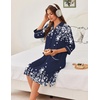 image:imageEkouaer Zipper Robes for Women 34 Sleeve Housecoats Knee Length Bathrobe Lightweight Nightgown with Pockets S3XLNavy Blue Flower