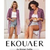 image:imageEkouaer Zipper Robes for Women 34 Sleeve Housecoats Knee Length Bathrobe Lightweight Nightgown with Pockets S3XLPurple Leaves