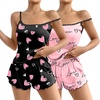 image:imageEkouaer 2 Pack Womens Cami Pajama Sets Cute Print Tank Top Pjs and Shorts Camisole Lounge SetBlack Heartpink Love