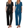 image:imageEkouaer 2 PackWomens Pajamas Short Sleeve Pjs Notch Collar Button Up Loungewear Cozy Sleepwear SetsBlack Blue