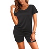 image:imageEkouaer Biker Short Sets Women 2 Piece Outfits Ribbed Pajama Short Sleeve Workout SetBlack