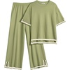 image:imageEkouaer Lounge Set for Women Travel Outfits 2 Piece Sets Short Sleeve Sweater Top Wide Leg Long Pants LoungewearArmy Green