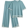 image:imageEkouaer Lounge Set for Women Travel Outfits 2 Piece Sets Short Sleeve Sweater Top Wide Leg Long Pants LoungewearDark Peacock Blue