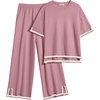 image:imageEkouaer Lounge Set for Women Travel Outfits 2 Piece Sets Short Sleeve Sweater Top Wide Leg Long Pants LoungewearDark Pink