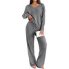 image:imageEkouaer Lounge Sets for Women Long Sleeve Knit Ribbed Pajama Sets 2 Piece Casual Loungewear with PocketsDark Gray