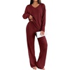image:imageEkouaer Lounge Sets for Women Long Sleeve Knit Ribbed Pajama Sets 2 Piece Casual Loungewear with PocketsRed