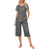 image:imageEkouaer Pajama Set for Women 2 Piece Capri Pants Short Sleeve Top Sleepwear Soft Pjs Loungewear with Pockets S3XLDark Gray