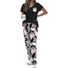 image:imageEkouaer Pajama Sets for Women Short Sleeve Pj Set V Neck Sleepwear Chest Pocket with Long Pants Casual Loose LoungewearBlack Monstera