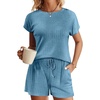 image:imageEkouaer Pajamas Set for Women 2 Piece Pjs Ribbed Knit Lounge Set Cap Sleeve Loungewear Sleepwear SXXLBlue