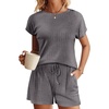 image:imageEkouaer Pajamas Set for Women 2 Piece Pjs Ribbed Knit Lounge Set Cap Sleeve Loungewear Sleepwear SXXLDark Gray