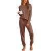 image:imageEkouaer Pajamas Womens Long Sleeve Pj Set 2 Piece Loungewear Soft Comfy Sleepwear with Jogger Pants SXXLBrown