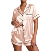 image:imageEkouaer Pajamas for Women Set Silk Satin Pjs Button Down Sleepwear Summer Loungewear Top and Shorts Lounge Set SXXLBeige