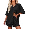 image:imageEkouaer Pajamas for Women Waffle Knit Lounge Set Button Down Loungewear Soft Short Sleeve Pjs Shorts Set SXXL