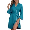 image:imageEkouaer Robes for Women Knee Length Kimono Bathrobe 34 Sleeve Sleep Robe Cozy Sleepwear with Pockets SXXL