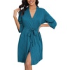 image:imageEkouaer Robes for Women Ribbed Knit Bathrobe Soft Knee Length Kimono Robe 34 Sleeve Sleepwear with Pockets SXXLLake Blue