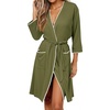 image:imageEkouaer Robes for Women Ribbed Knit Bathrobe Soft Lightweight Knee Length Kimono Robe Ladies Sleepwear with Pockets SXXLArmy Green