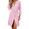 image:imageEkouaer Robes for Women Ribbed Knit Bathrobe Soft Lightweight Knee Length Kimono Robe Ladies Sleepwear with Pockets SXXLLight Pink