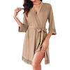 image:imageEkouaer Robes for Women Short Knit Bathrobe Lightweight Sexy Lace Sleepwear Soft Knee Length LoungewearKhaki
