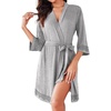 image:imageEkouaer Robes for Women Short Knit Bathrobe Lightweight Sexy Lace Sleepwear Soft Knee Length LoungewearLight Gray