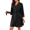 image:imageEkouaer Robes for Women Waffle Knee Length Bathrobe Lightweight Soft Sleepwear V neck 34 Casual Ladies Loungewear SXXLBlack