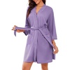 image:imageEkouaer Robes for Women Waffle Knee Length Bathrobe Lightweight Soft Sleepwear V neck 34 Casual Ladies Loungewear SXXLPurple