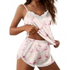 image:imageEkouaer Satin Pajama Set for Women 2 Piece Silky Lingerie Sleepwear Lace Camisole Pj Shorts Set Soft Nightwear SXXLPink Flamingo