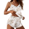 image:imageEkouaer Satin Pajama Set for Women 2 Piece Silky Lingerie Sleepwear Lace Camisole Pj Shorts Set Soft Nightwear SXXLWhite Floral