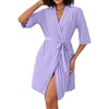 image:imageEkouaer Short Robes for Women Lightweight Bathrobe Kimono Robes Knee Length 34 Sleeve Swiss Polka Dot Soft Robe with PocketsLilac