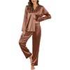 image:imageEkouaer Silk Pajamas For Women 2 Piece Set Satin Pjs Long Sleeve Button Up Sleepwear Comfy Lounge setsBrown
