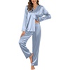 image:imageEkouaer Silk Pajamas For Women 2 Piece Set Satin Pjs Long Sleeve Button Up Sleepwear Comfy Lounge setsLight Blue