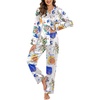 image:imageEkouaer Silk Pajamas For Women 2 Piece Set Satin Pjs Long Sleeve Button Up Sleepwear Comfy Lounge setsWhite Abstract Doodle