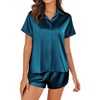 image:imageEkouaer Silk Pajamas for Women Short Sleeve Satin Pajama Set 2 Piece Button Down Loungewear SXXLPeacock Blue