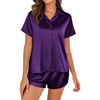 image:imageEkouaer Silk Pajamas for Women Short Sleeve Satin Pajama Set 2 Piece Button Down Loungewear SXXLPurple