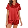 image:imageEkouaer Silk Pajamas for Women Short Sleeve Satin Pajama Set 2 Piece Button Down Loungewear SXXLRed