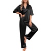 image:imageEkouaer Silk Satin Pajamas Set Women Short Sleeve Pj Sets Button Down Sleepwear 2 Piece Soft Loungewear SXXLBlack