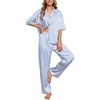 image:imageEkouaer Silk Satin Pajamas Set Women Short Sleeve Pj Sets Button Down Sleepwear 2 Piece Soft Loungewear SXXLBlue Stripes