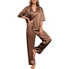 image:imageEkouaer Silk Satin Pajamas Set Women Short Sleeve Pj Sets Button Down Sleepwear 2 Piece Soft Loungewear SXXLBrown