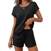 image:imageEkouaer Women 2 Piece Pajamas Set Short Sleeve Comfy Lounge Set Round Neck Tops and Shorts Pjs with PocketsBlack